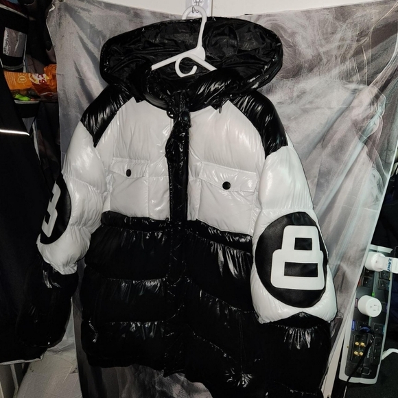 Rare Stylish Black and White Puffer Jacket with Removabe Hood & Fur Trim Mens 3x - Picture 6 of 16